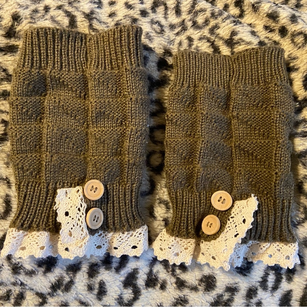 Super cute green khaki ruffled boot toppers